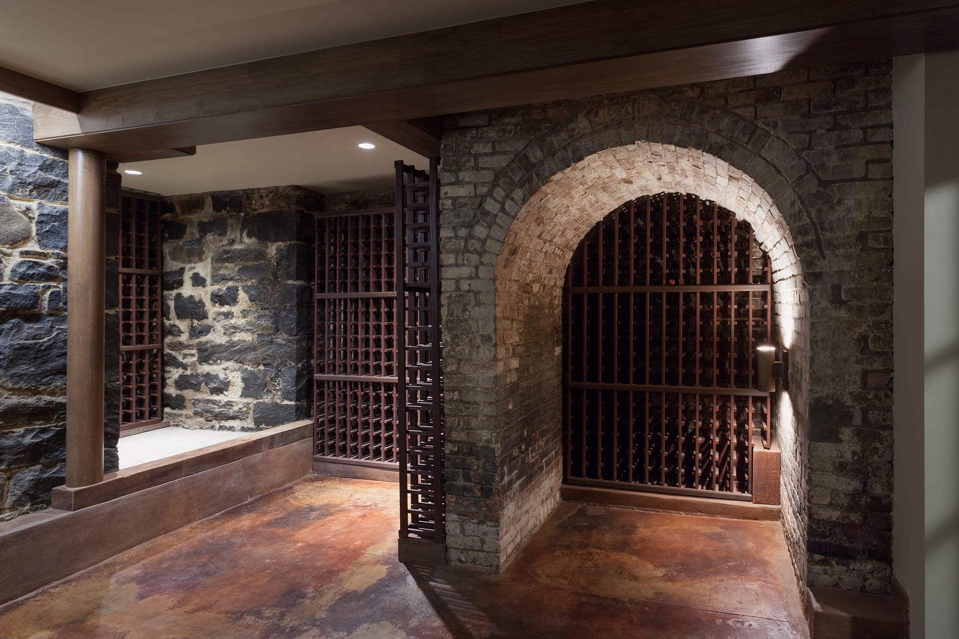 Original archway converted into the entrance to a wine cellar in a Brooklyn Heights home