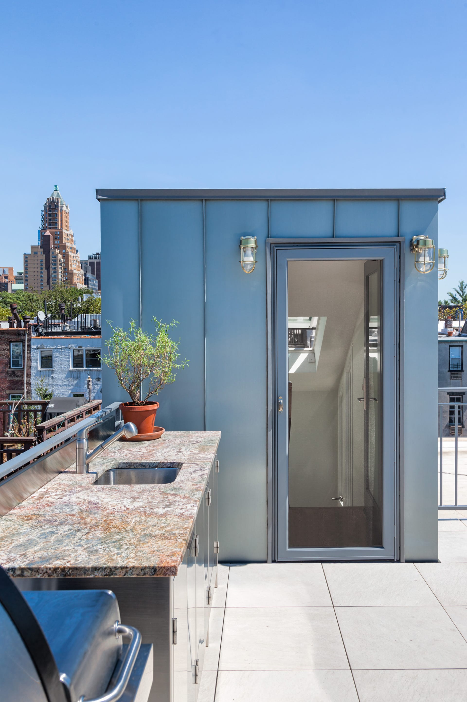 Bulkhead and outdoor kitchen on the roof of a Brooklyn Heights apartment