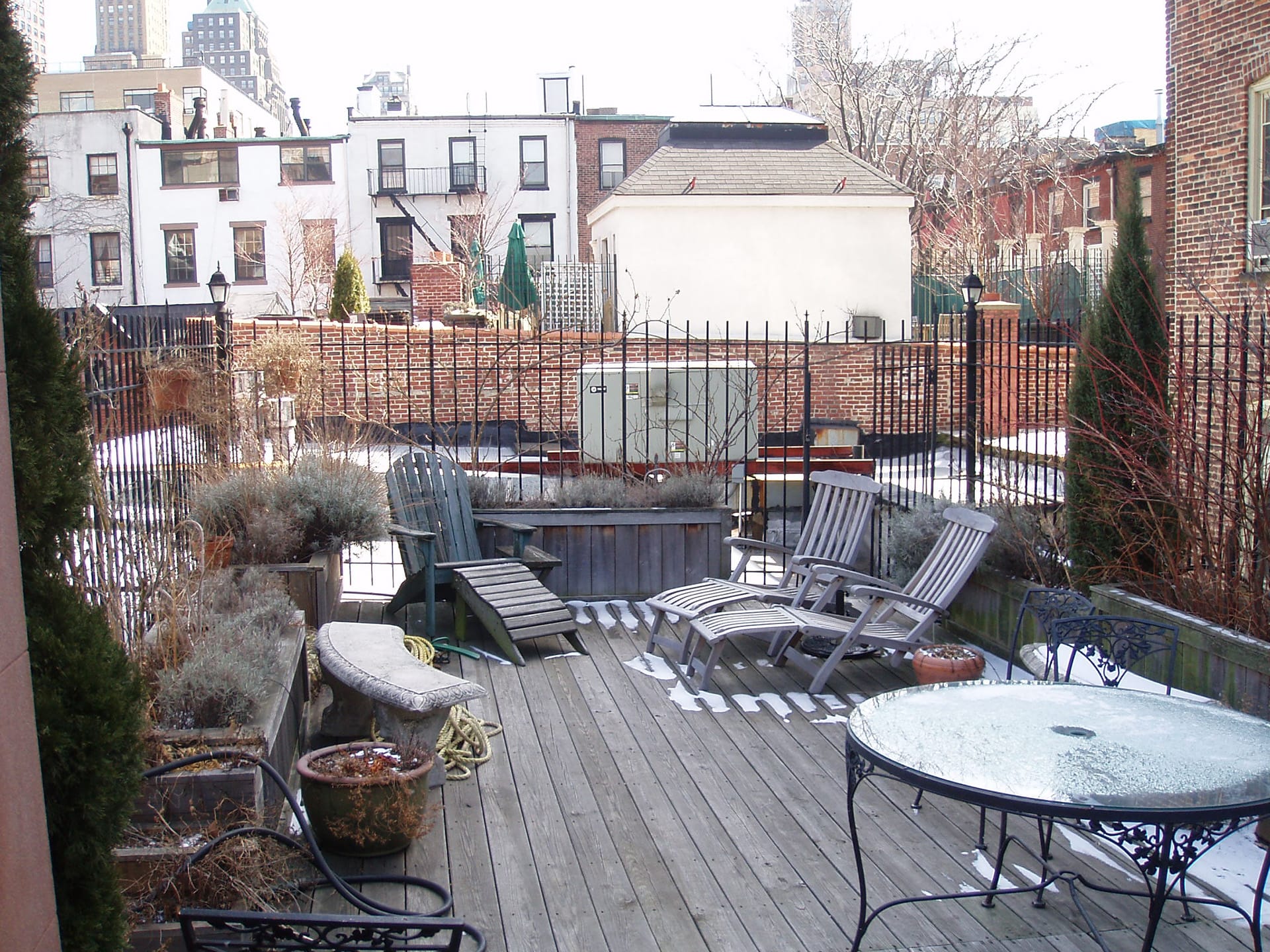 Roof deck of a Brooklyn Heights carriage house before our renovation.